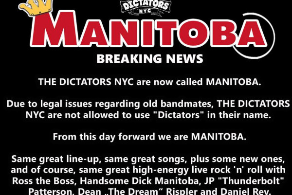 Dictators NYC change name to Manitoba