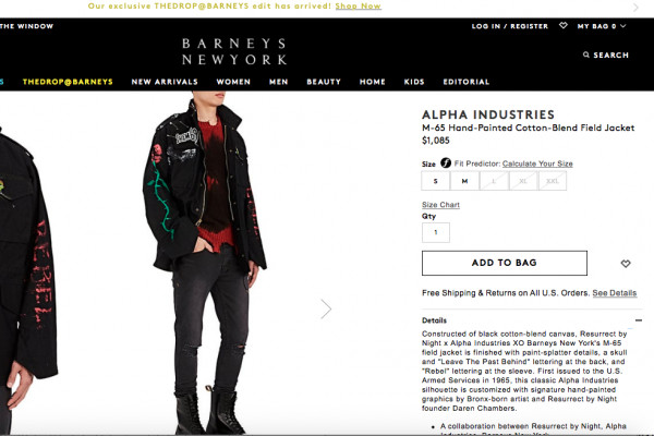 Barney's Selling $1,000 jacket with Sham 69 patch