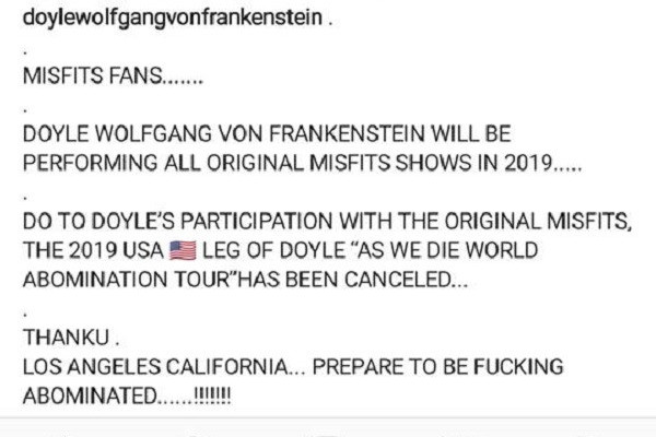 Doyle playing upcoming Misfits shows