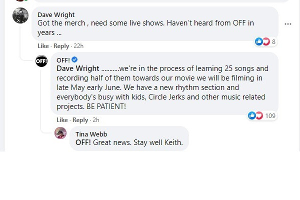 OFF! working on new LP, new movie, and has new lineup