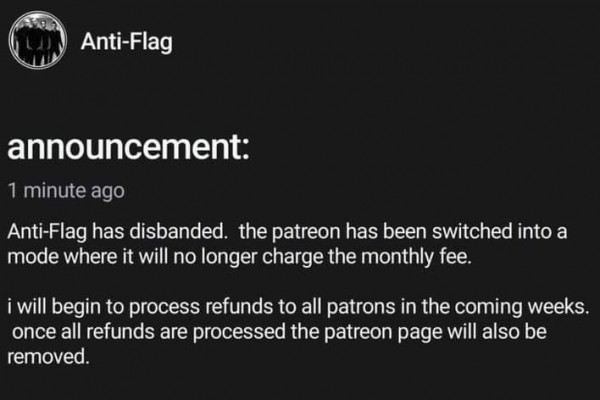 Anti-Flag deletes all social media, patreon suggest break up of band