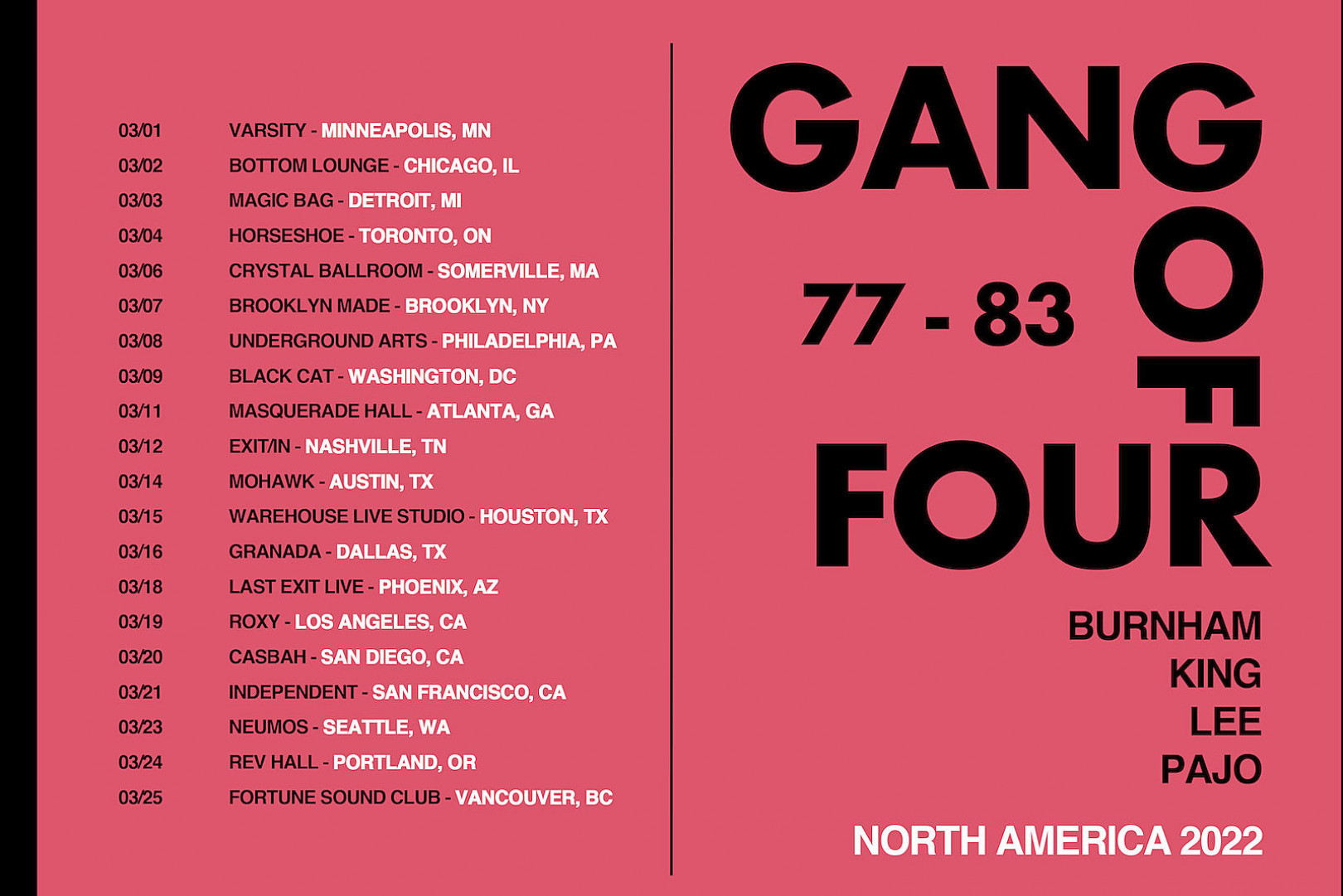 Gang of Four to play '77-'83 tour