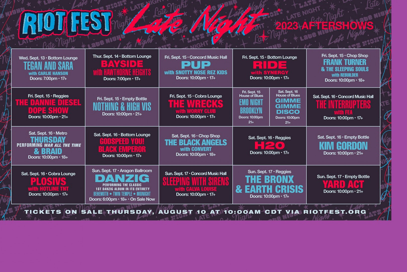 Danzig, Interrupters, Frank Turner, Kim Gordon, Thursday to play Riot fest after parties